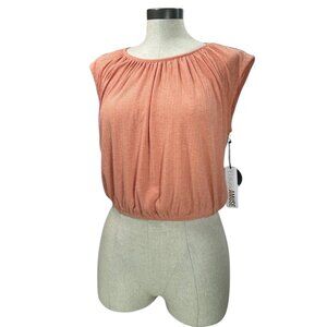 AMUSE SOCIETY Pleated Crop Tank Top Sz L Coral Orange Ribbed Knit Beach Casual